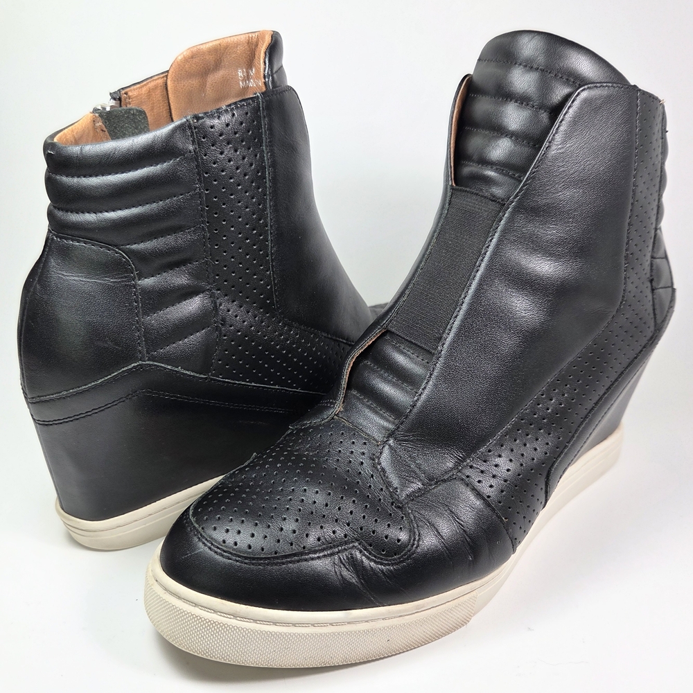 Linea Paolo Felicia Black Leather Hidden Wedge Zip Sneaker Bootie W 8.5 - Picture 14 of 14